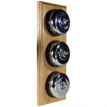 3 Gang 2 Way Light Oak Wood, Polished Chrome Dome Period Switch